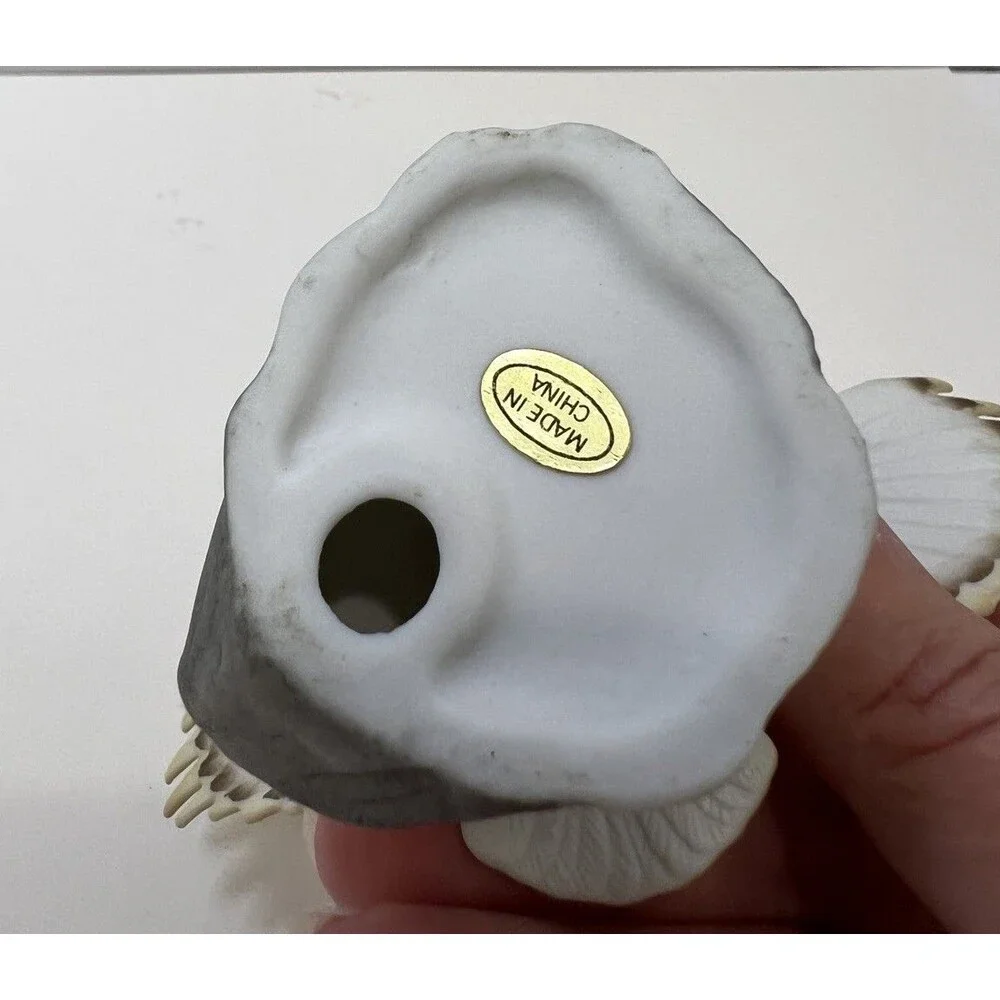 Vintage Little Snowy White Owl Bird Spread Wings Porcelain Figurine 5